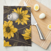 Wilde Sonnenblumen und goldfarbene Vögel/gelb Geschirrtuch (Viertel Falte)