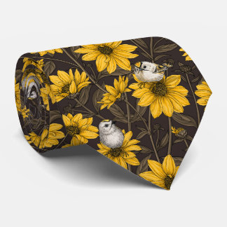 Wilde Sonnenblumen und goldfarbene Vögel/gelb Krawatte