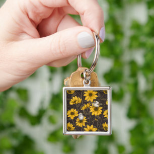 Wilde Sonnenblumen und goldfarbene Vögel/gelb Schlüsselanhänger