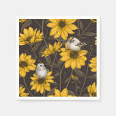 Wilde Sonnenblumen und goldfarbene Vögel/gelb Serviette (Vorderseite)