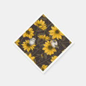 Wilde Sonnenblumen und goldfarbene Vögel/gelb Serviette (Ecke)