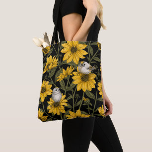 Wilde Sonnenblumen und goldfarbene Vögel/gelb Tasche
