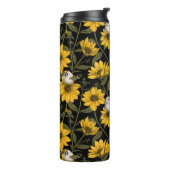 Wilde Sonnenblumen und goldfarbene Vögel/gelb Thermosbecher (Nach links gedreht)
