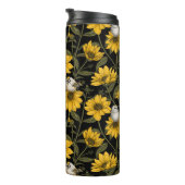 Wilde Sonnenblumen und goldfarbene Vögel/gelb Thermosbecher (Nach rechts gedreht)
