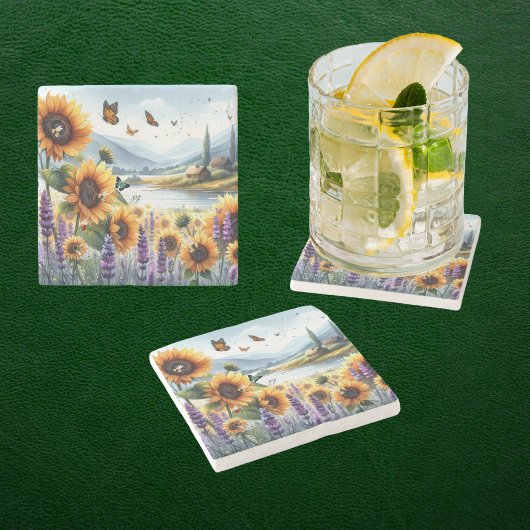 Wilde Sonnenblumen und Lavender Steinuntersetzer