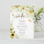 Wilde Sonnenblumen und Schmetterlinge neutrale Bab Einladung (Stehend Vorderseite)
