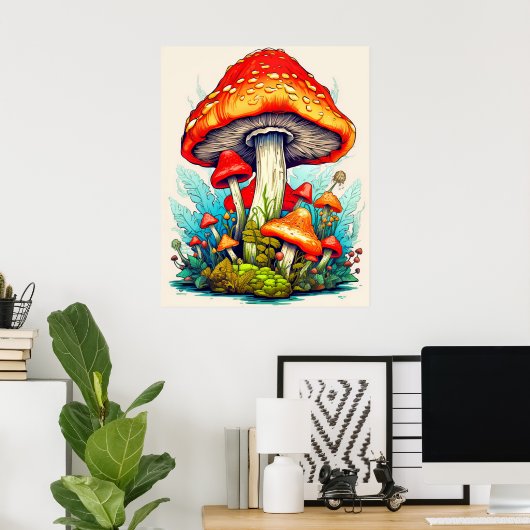 Wilde Sprouting Forest Mushrooms Poster (Heimbüro)