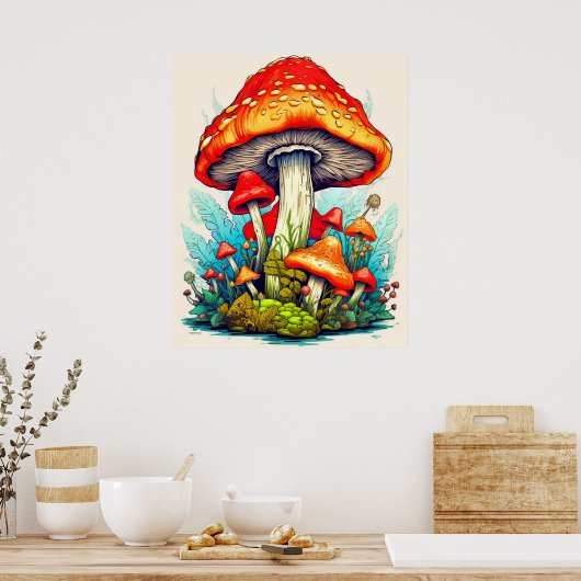 Wilde Sprouting Forest Mushrooms Poster (Küche)