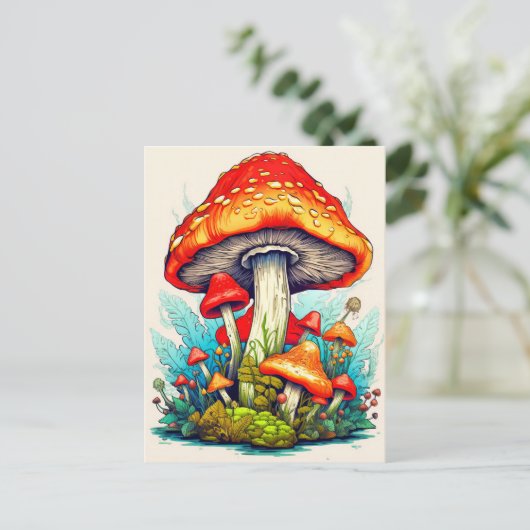 Wilde Sprouting Forest Mushrooms Postkarte (Stehend Vorderseite)