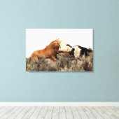 Wilde Stallionen im Kampf Leinwanddruck (Insitu (Holzboden))
