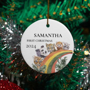 Wilde süße Dschungeltiere Regenbogen Erstes Weihna Keramik Ornament