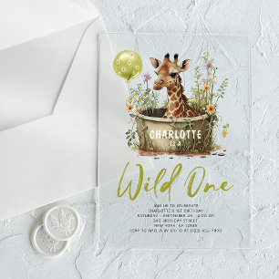 Wilde süße Giraffe zum 1. Geburtstag Boho-Tier Acryleinladungen