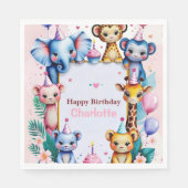 Wilde süße Tiere Ballon Mädchen Geburtstag Serviette (Vorderseite)