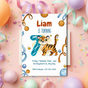 Wilde & süße Tiger-Einladung zum 7. Geburtstag Einladung