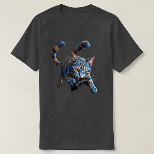 Wilde Tabby-Katze Gaming-Controller Biss - Lustige T-Shirt (Design vorne)