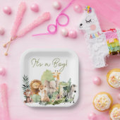 Wilde Tier Baby Shower Quadratischer Papier Teller (Party)