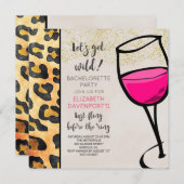Wilde Tierdrucke und Weinglas Bachelorette Einladung (Vorne/Hinten)