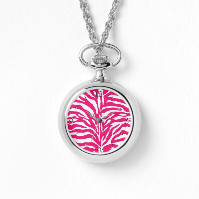 Wilde Tierdrucke, Zebra in Fuchsia, Rosa und Weiß Armbanduhr (Vorderseite)