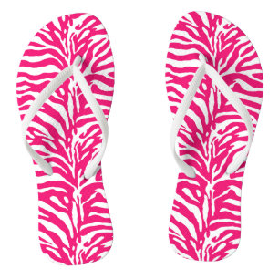 Wilde Tierdrucke, Zebra in Fuchsia, Rosa und Weiß Badesandalen