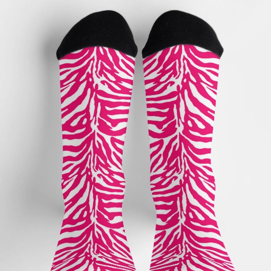 Wilde Tierdrucke, Zebra in Fuchsia, Rosa und Weiß Socken (Oben)