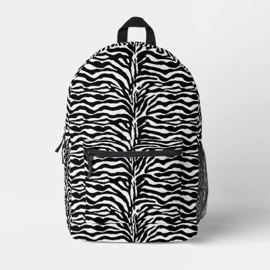Wilde Tierdrucke, Zebra in Schwarz und Weiß Bedruckter Rucksack (Vorderseite)