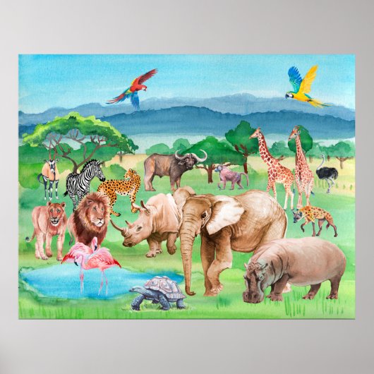 Wilde Tiere Afrikas im Hintergrund Poster (Vorne)