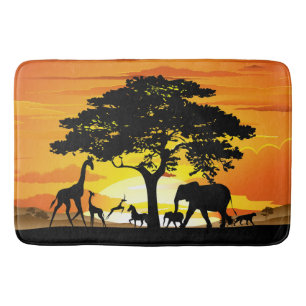 Wilde Tiere auf der afrikanischen Savanna Sunset Badematte