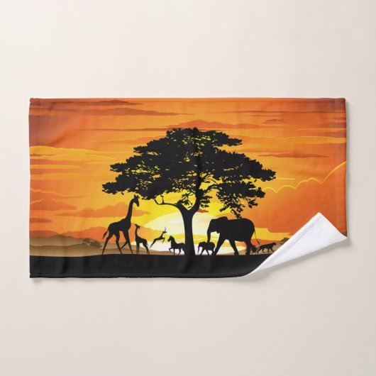 Wilde Tiere auf der afrikanischen Savanna Sunset Badhandtuch Set (Handtuch)