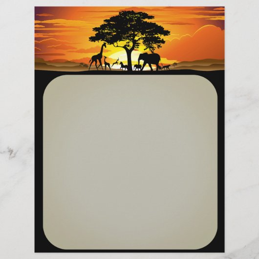 Wilde Tiere auf der afrikanischen Savanna Sunset Briefbogen (Vorderseite)