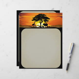 Wilde Tiere auf der afrikanischen Savanna Sunset Briefbogen
