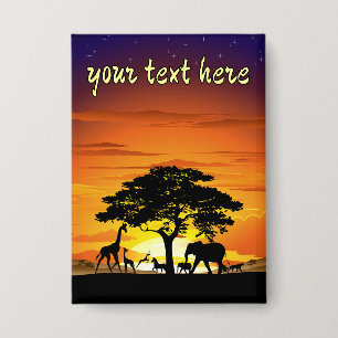 Wilde Tiere auf der afrikanischen Savanna Sunset Button