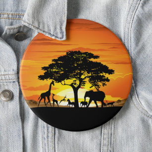 Wilde Tiere auf der afrikanischen Savanna Sunset Button