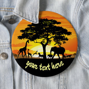 Wilde Tiere auf der afrikanischen Savanna Sunset Button