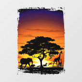Wilde Tiere auf der afrikanischen Savanna Sunset Fensteraufkleber (Blatt)