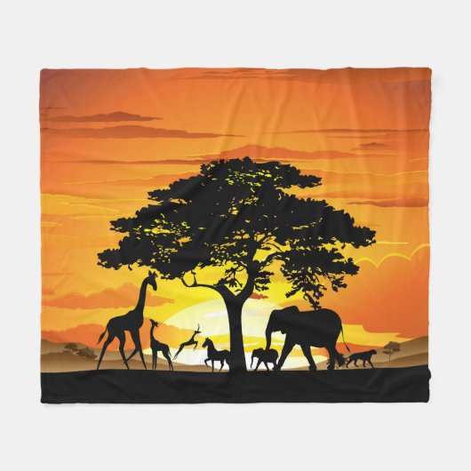 Wilde Tiere auf der afrikanischen Savanna Sunset Fleecedecke (Vorderseite (Horizontal))