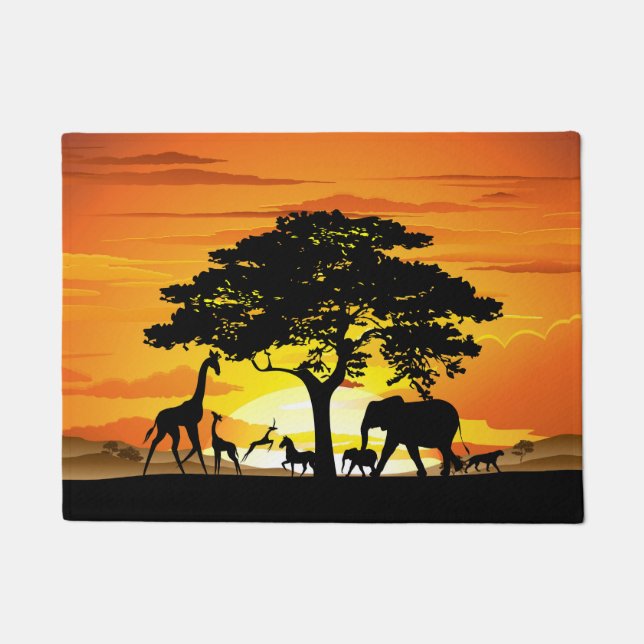 Wilde Tiere auf der afrikanischen Savanna Sunset Fußmatte (Vorderseite)