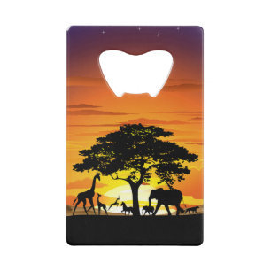 Wilde Tiere auf der afrikanischen Savanna Sunset Geldbeutel Flaschenöffner