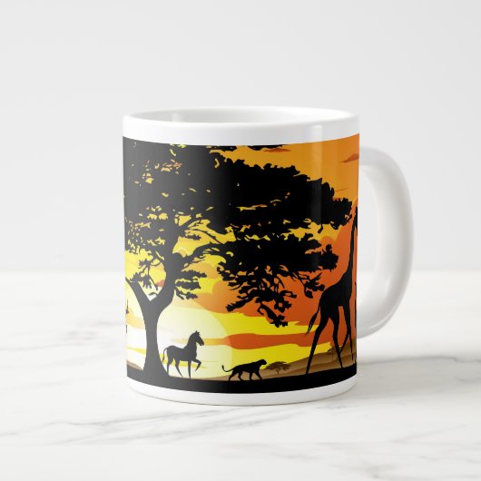 Wilde Tiere auf der afrikanischen Savanna Sunset Jumbo-Tasse (Vorderseite Rechts)