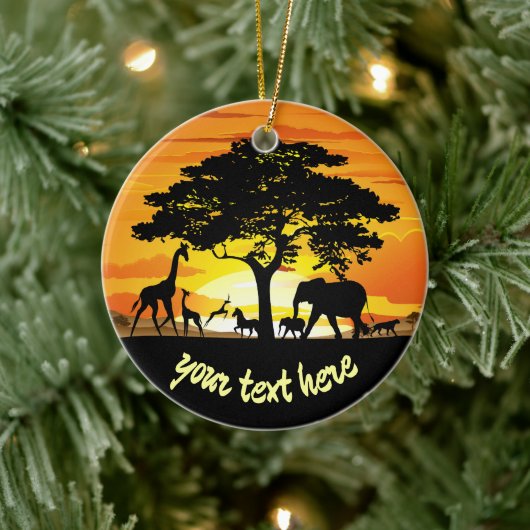 Wilde Tiere auf der afrikanischen Savanna Sunset Keramik Ornament (Baum)