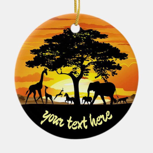 Wilde Tiere auf der afrikanischen Savanna Sunset Keramik Ornament (Vorne)