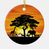 Wilde Tiere auf der afrikanischen Savanna Sunset Keramik Ornament (Vorne)