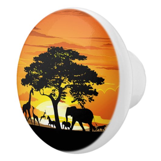 Wilde Tiere auf der afrikanischen Savanna Sunset Keramikknauf (Rechts)