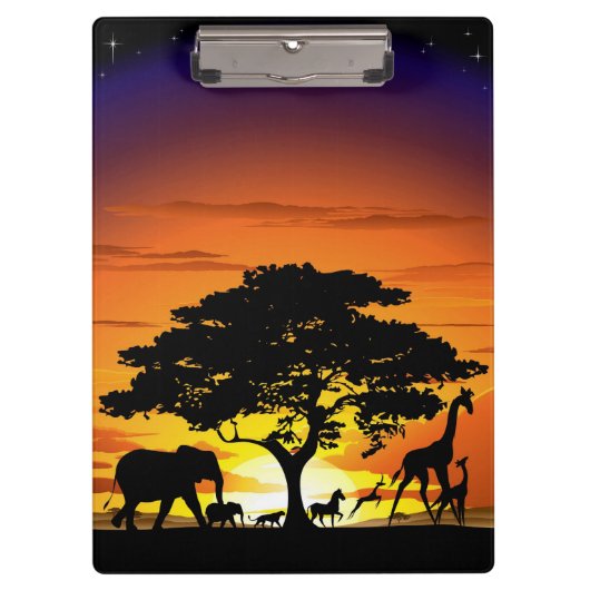 Wilde Tiere auf der afrikanischen Savanna Sunset Klemmbrett (Vorderseite)