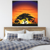 Wilde Tiere auf der afrikanischen Savanna Sunset Leinwanddruck (Insitu (Schlafzimmer))