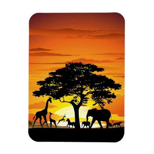 Wilde Tiere auf der afrikanischen Savanna Sunset Magnet (Vertikal)
