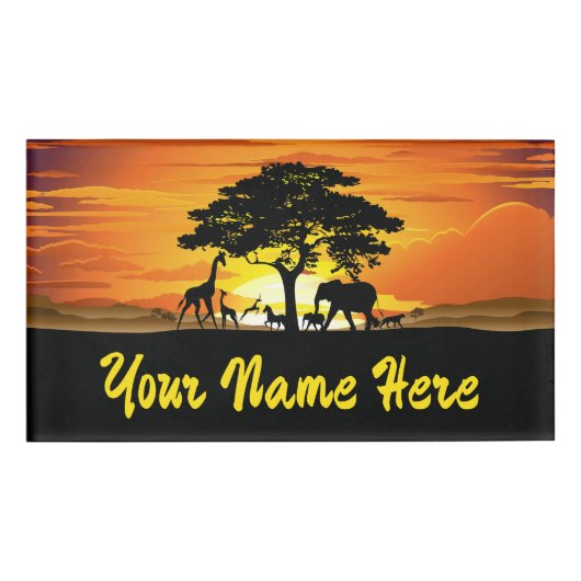 Wilde Tiere auf der afrikanischen Savanna Sunset Namenschild (Vorderseite)