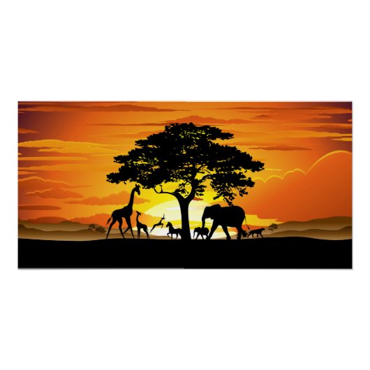 Wilde Tiere auf der afrikanischen Savanna Sunset Poster (Vorderseite)