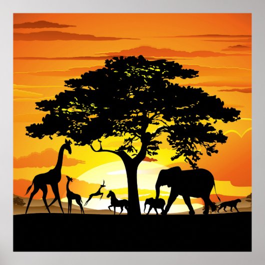 Wilde Tiere auf der afrikanischen Savanna Sunset Poster (Vorne)