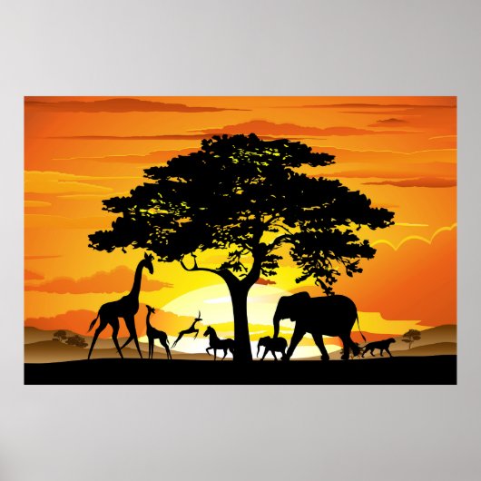 Wilde Tiere auf der afrikanischen Savanna Sunset Poster (Vorne)