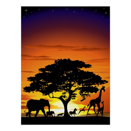 Wilde Tiere auf der afrikanischen Savanna Sunset Poster (Vorderseite)